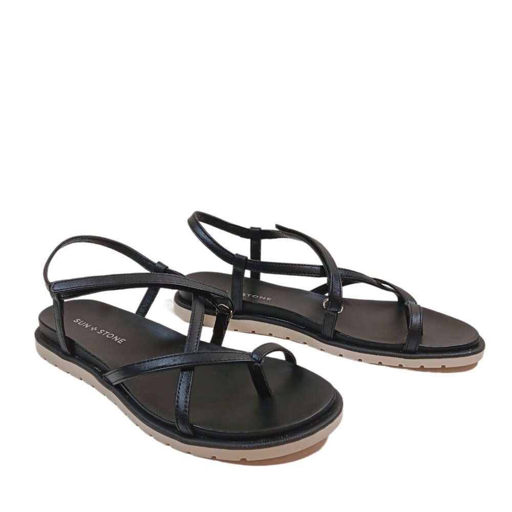 Sun + Stone Juune Sandals Womens 9.5 Black Strappy Casual Gladiator Flats New